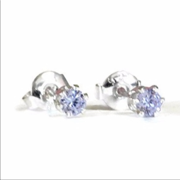 🌻Handmade Sterling Silver Lavender CZ Ear Studs🌻 - Picture 4 of 7